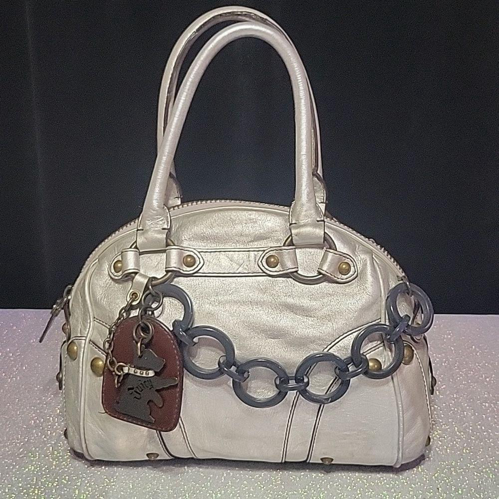 Y2k Vintage Juicy Couture Silver Metallic Bowler Bag Purse